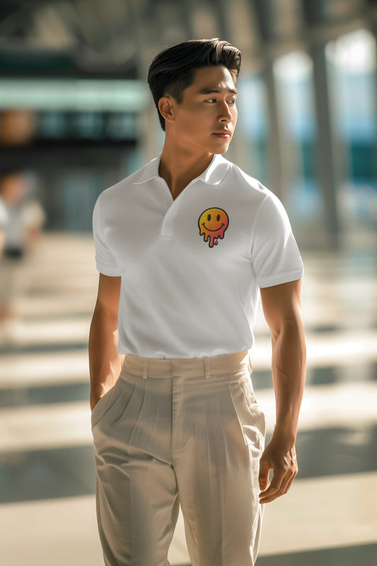 White relaxed fit on men’s pique polo