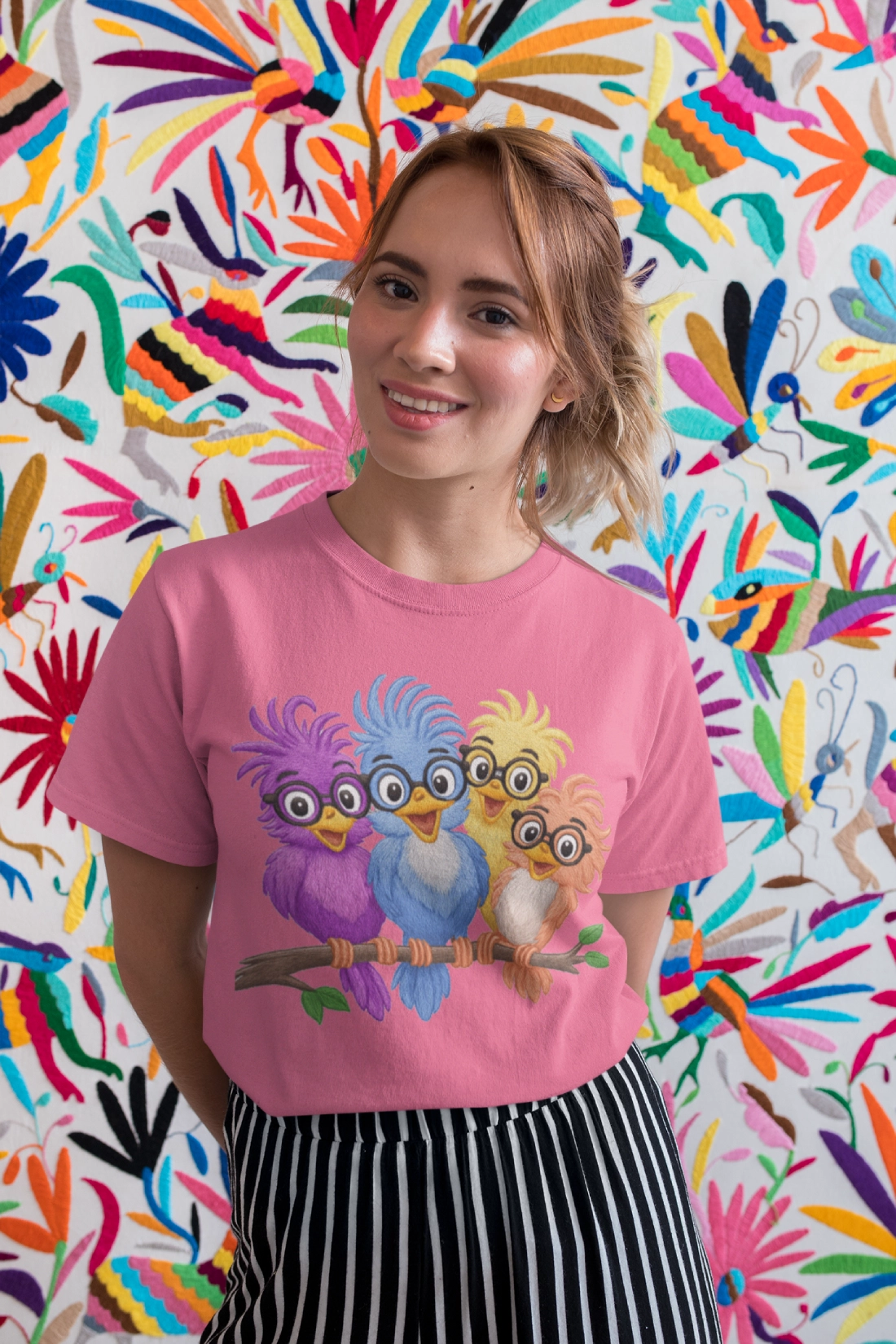 Colorful Bird Friends Women's T-Shirt - Fun & Playful Graphic Tee