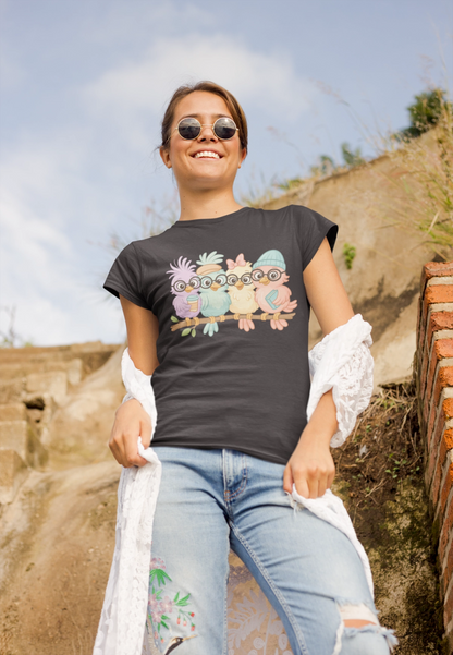 Cute Bird Friends Short Sleeve T-shirt - Perfect Gift for Animal Lovers - Lightweight Fabric Tee
