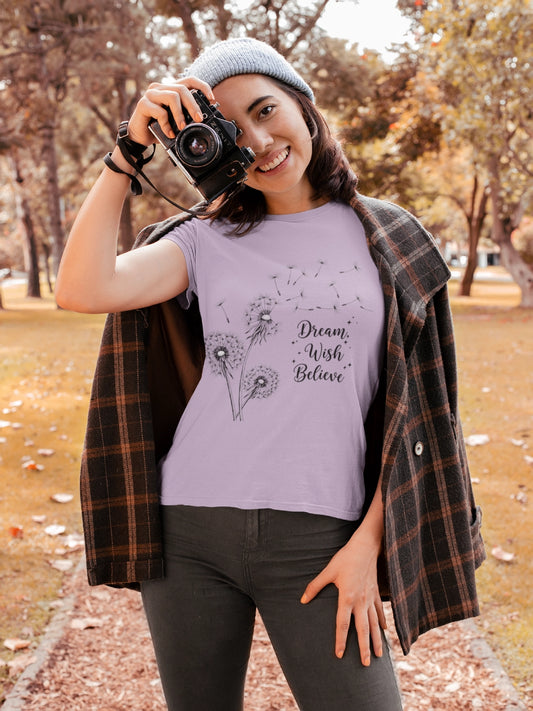 Inspirational Dandelion T-Shirt - Dream, Wish, Believe - Gift Tee