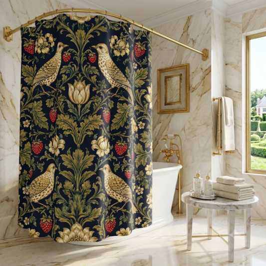 William Morris Style Strawberry Thief Shower Curtain